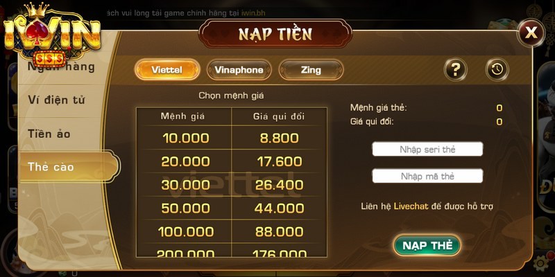 Hướng dẫn nạp tiền vào Iwin với từng phương thức phổ biến