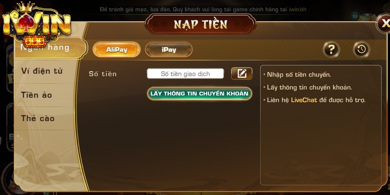 Khi người chơi nạp tiền Iwin chính xác sẽ được hưởng trọn ưu đãi